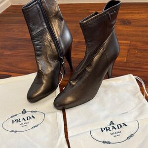 Prada Women's Dark Brown Leather Heeled Boots